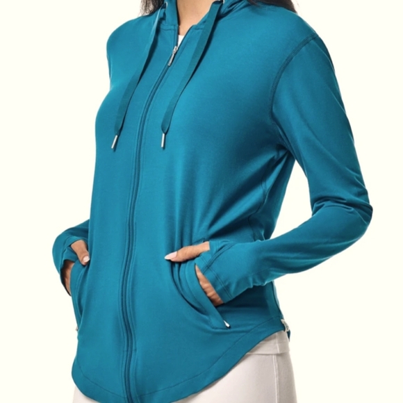 Coolibar Lumaleo Zip-Up Hoodie UPF Sun Protection Teal Blue Women's Small - Picture 3 of 11